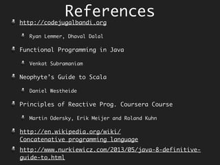 Try<Try<Try<Try<Event>>>> nestedEvent =
Try.with(getConnection, url)
.map(c -> Try.with(createStatement, c))
.map(c -> c.map(s -> Try.with(execute, s, sql)))
.map(c -> c.map(s -> s.map(r -> Try.with(toEvent, r))));
Look at
that nest of maps
to get to event.
Connection Statement ResultSet Event
Try<Try<Try<Try<Event>>>>
Actual
Event
This pattern is very common in FP when
chaining map operations like this - its
called Monad.
To reduce ‘map’ noise, use flatMap - it
flattens and then maps.
At Each increasing
level the actual
code is pushed
inside by one level
of indentation
 