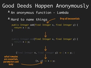 Functions that operate on immutable
data are then pure functions. For any
transformation they produce new data,
leaving the old unmodified.
f
Chai Chat: OO & FP
 