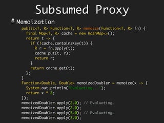 Encapsulate Self-Ref
Anonymous Functions?
Integer sum(List<Integer> ns) {
BiFunction<Integer, List<Integer>, Integer> sum0 = (acc, xs) -> {
if (xs.isEmpty())
return acc;
else
return sum0.apply(acc + xs.get(0), xs.subList(1, xs.size()));
};
return sum0.apply(0, ns);
}
Variable ‘sum0’ might have not been
initialized! Compilation
Boom!
 