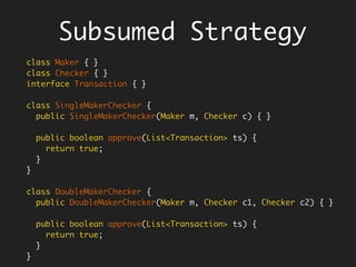 void iterate(int times, Runnable body) {
if (times <= 0) {
return;
}
body.run();
iterate(times - 1, body);
}
iterate(2, () -> System.out.println("Hello"));
// Hello
// Hello
Pass function to
a function
Subsumed ‘for’ loop.
Repetitive behaviour using Recursion.
Simpliﬁed iteration
without a
predicate, but you
get the idea.
No need for
explicit looping
constructs!
Just a function!
 