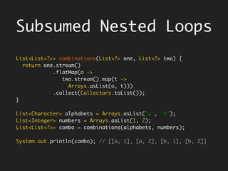 Loan My Resourceinterface ConsumerThrowsException<T, E extends Throwable> {
public void accept(T t) throws E;
}
class Sql {
static<T> void execute(String dburl, String sql,
ConsumerThrowsException<ResultSet, SQLException> fn) throws
SQLException {
try (Connection connection = DriverManager.getConnection(dburl)) {
try (Statement statement = connection.createStatement()) {
statement.execute(sql);
try (ResultSet resultSet = statement.getResultSet()) {
fn.accept(resultSet);
}
}
} catch (SQLException e) {
throw e;
}
}
}
Sql.execute(dburl, "select * from events limit 1", resultSet -> {
//loop through result set and map to List<Event>
});
 
