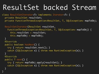 Refactored Code
String join(final List<String> words) {
StringBuilder joined = new StringBuilder();
for (word : words) {
joined.append(" ");
}
return joined.toString().trim();
}
String sentence = "all mimsy were the borogoves and the mome raths";
String capitalized = join(capitalize(lessThan4(split(sentence))));
System.out.println(capitalized); // ALL THE AND THE
 