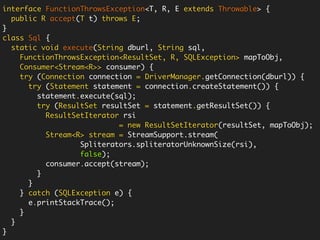 Additional Scenarios to consider
What about large data-set (memory concern)?
If I need only first few elements, then why do
I need to go through every element? Can I not
short-circuit the processing?
Pros Cons
No mutation and SRPier
functions
End-up creating many
intermediate lists in the
call chain.
Improved Readability
What about memory
utilisation and
performance?
 