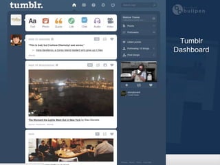Why use Tumblr?
                   Tumblr
                  Dashboard
 