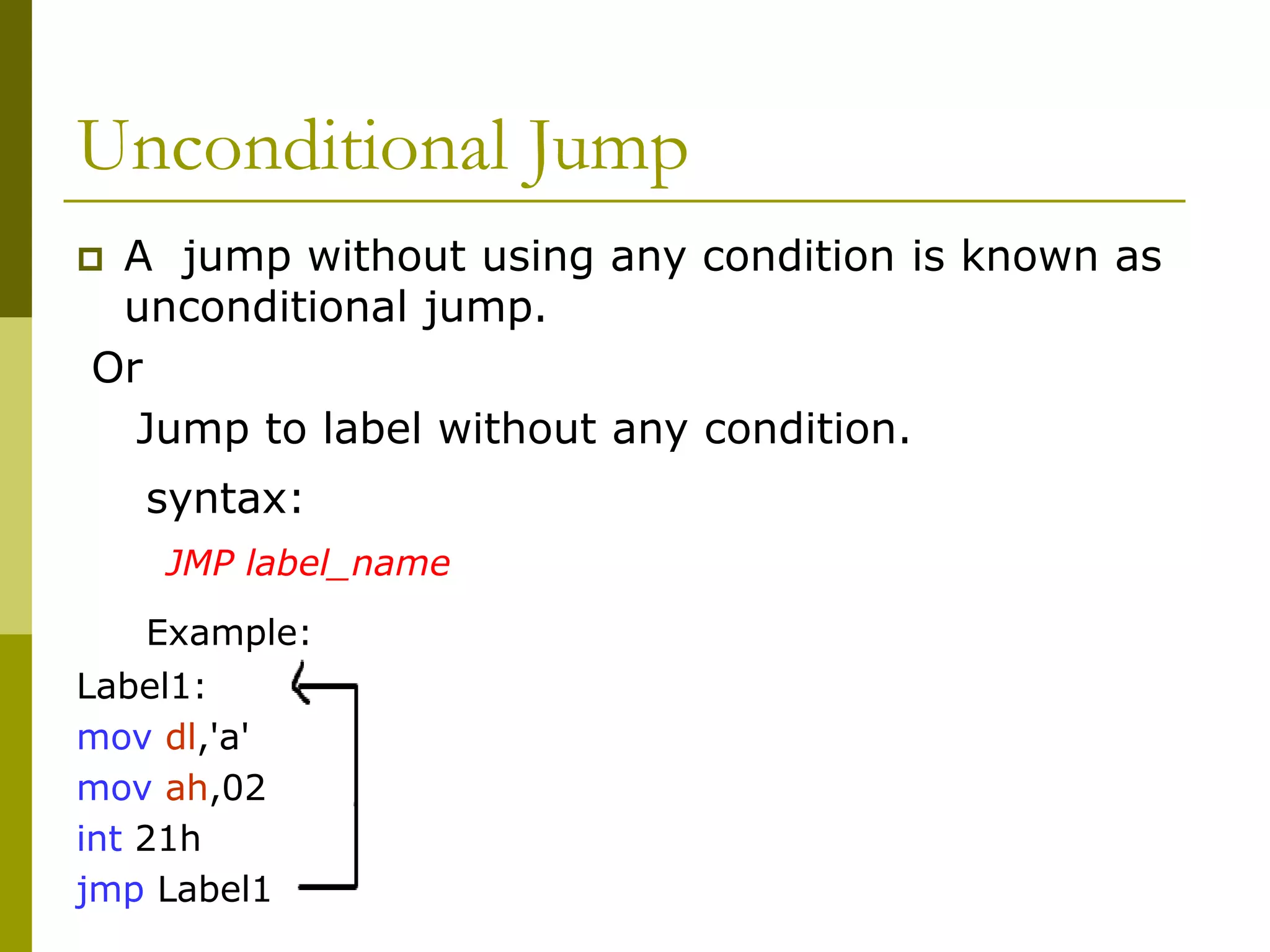 Jumps in Assembly Language. | PPT | Programming Languages | Computing