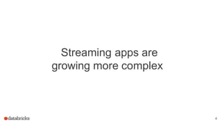 Streaming apps are
growing more complex
4
 
