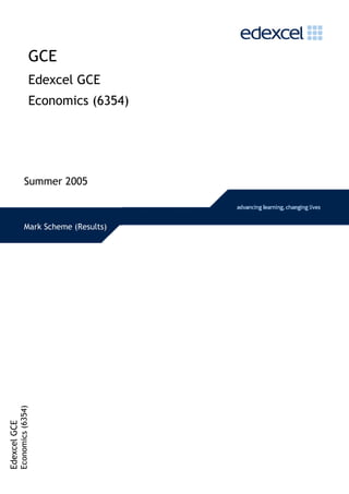 GCE
                             Edexcel GCE
                             Economics (6354)




                      Summer 2005



                      Mark Scheme (Results)
              Economics (6354)
Edexcel GCE
 