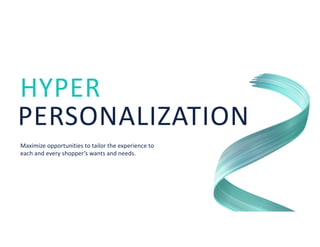 HYPER
PERSONALIZATION
Maximize opportunities to tailor the experience to
each and every shopper’s wants and needs.
 