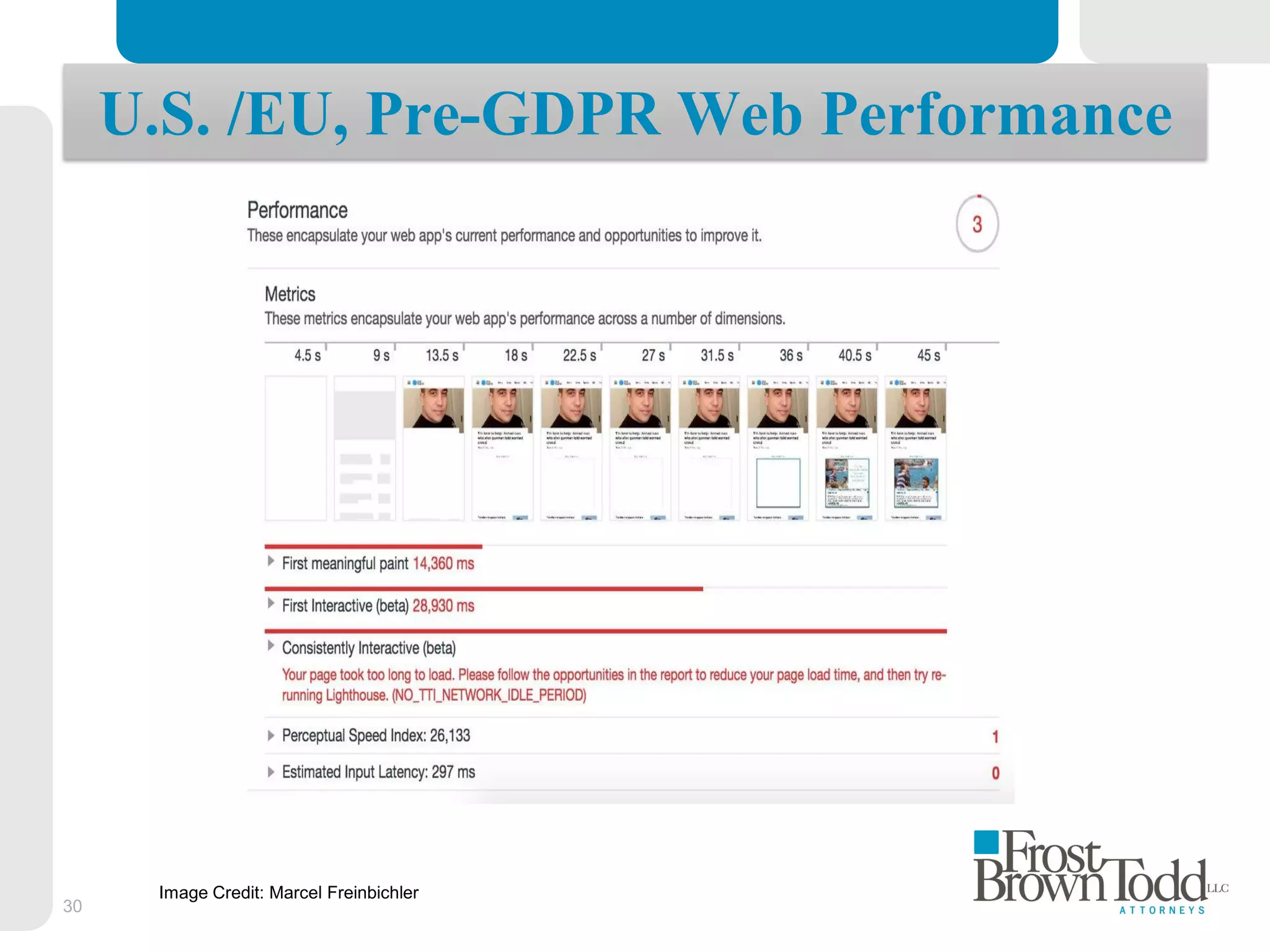 30
U.S. /EU, Pre-GDPR Web Performance
Image Credit: Marcel Freinbichler
 