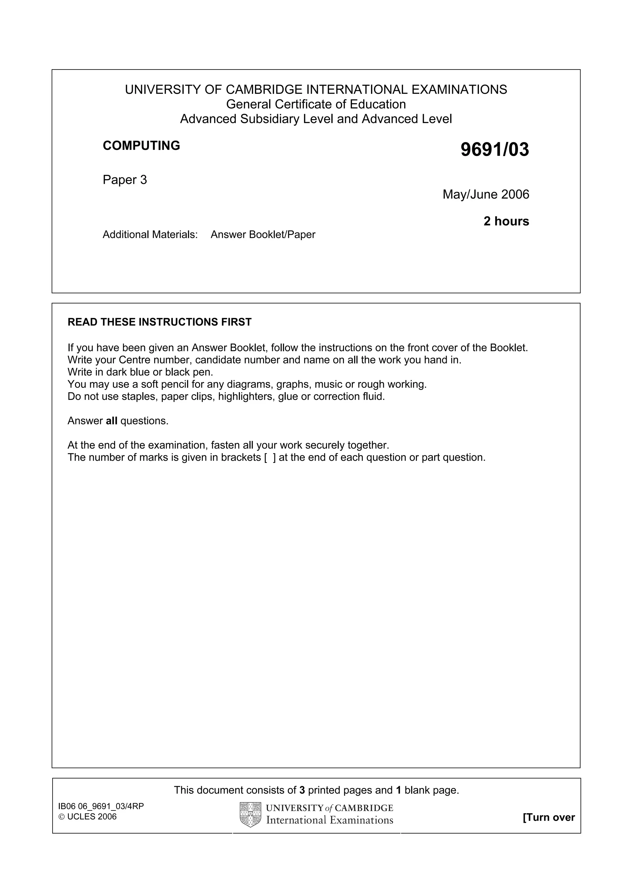 Computer paper 3 may june 2004 9691 cambridge General Certificate of
