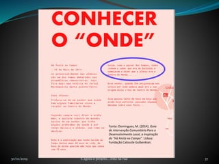 30/01/2019 E agora o projeto....está na rua 37
Fonte: Domingues, M. (2014). Guia
de intervenção Comunitária Para o
Desenvolvimento Local, a Inspiração
do "Há Festa no Campo". Lisboa:
Fundação Calouste Gulbenkian.
 