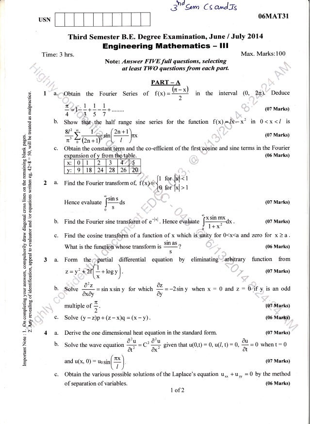 3rd Semester (June-2014) Computer Science and Information Science Eng…