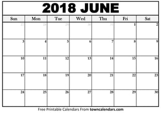 june 2018 calendar