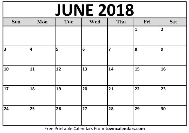 june 2018 calendar