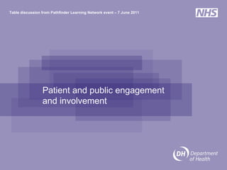 Patient and public engagement and involvement Table discussion from Pathfinder Learning Network event – 7 June 2011 