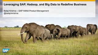 Leveraging SAP, Hadoop, and Big Data to Redefine Business
Balaji Krishna – SAP HANA Product Management
@balajivkrishna
 