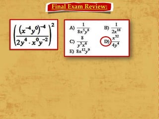 Final Exam Review:
 