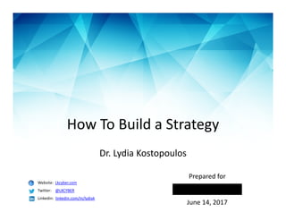 How To Build a Strategy
Prepared for
June 14, 2017
Dr. Lydia Kostopoulos
Website: Lkcyber.com
Twitter: @LKCYBER
Linkedin: linkedin.com/in/lydiak
 