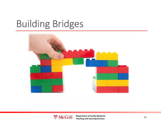 Department of Family Medicine
Teaching and Learning Services
Building Bridges
33
 