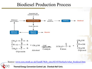 Thermal Energy Conversion Control Lab. Chonbuk Nat’I Univ.
Biodiesel Production Process
Source: www.esru.strath.ac.uk/EandE/Web_sites/02-03/biofuels/what_biodiesel.htm
 