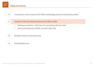7GRA – Op Risk | Survey | SMA– June 2016 © Chappuis Halder & Co.| 2016 | All rights reserved
Table of contents
1 Introduction on the review of the SMA methodology based on theoretical profiles
3 Detailed solutions to be discussed
4 Outstanding Issues
2 Analysis of the Consultative Document of March 2015
• Starting assumption | Definition of a prevailing reference date
• Limits and proposals to BCBS’ questions (Q2, Q3)
 