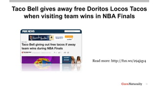 11
Read more: http://fxn.ws/294jqy4
Taco Bell gives away free Doritos Locos Tacos
when visiting team wins in NBA Finals
 