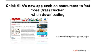6
Chick-fil-A’s new app enables consumers to 'eat
more (free) chicken'
when downloading
Read more: http://bit.ly/28RXEyM
 