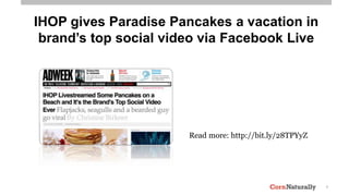 9
Read more: http://bit.ly/28TPYyZ
IHOP gives Paradise Pancakes a vacation in
brand’s top social video via Facebook Live
 