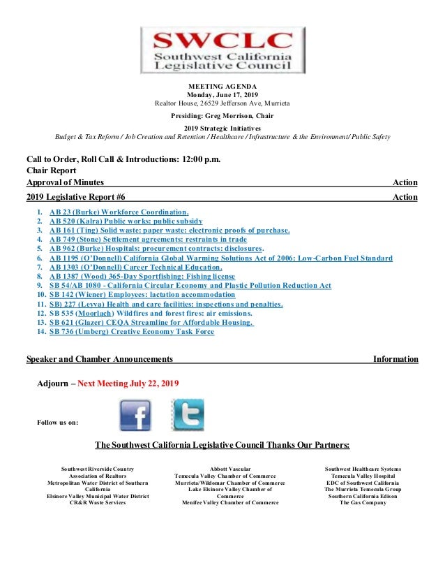 Swclc Legislative Agenda June 2019