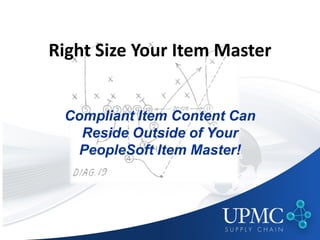 Right Size Your Item Master


 Compliant Item Content Can
   Reside Outside of Your
  PeopleSoft Item Master!
 