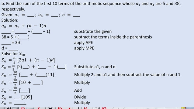 sum of arithmetic sequence s | PPTX | Homework and Study | Education