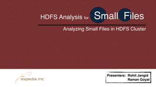 Analyzing Small Files in HDFS Cluster
Presenters: Rohit Jangid
Presenters: Raman Goyal
HDFS Analysis for Small Files
 