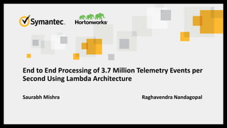 End to End Processing of 3.7 Million Telemetry Events per
Second Using Lambda Architecture
Saurabh Mishra Raghavendra Nandagopal
 