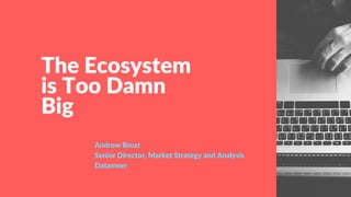 The Ecosystem
is Too Damn
Big
Andrew Brust
Senior Director, Market Strategy and Analysis
Datameer
 