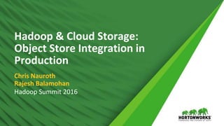 1 © Hortonworks Inc. 2011 – 2016. All Rights
Reserved
Hadoop & Cloud Storage:
Object Store Integration in
Production
Chris Nauroth
Rajesh Balamohan
Hadoop Summit 2016
 