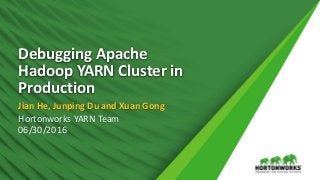 Debugging Apache
Hadoop YARN Cluster in
Production
Jian He, Junping Du and Xuan Gong
Hortonworks YARN Team
06/30/2016
 