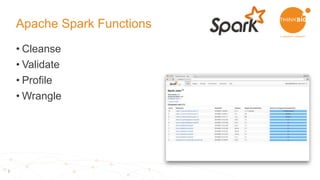 7
Apache Spark Functions
• Cleanse
• Validate
• Profile
• Wrangle
 