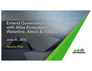 1 © Hortonworks Inc. 2011 – 2016. All Rights Reserved
Extend Governance in Hadoop
with Atlas Ecosystem:
Waterline, Attivo & Trifacta
June 30, 2016
Apache Atlas
 