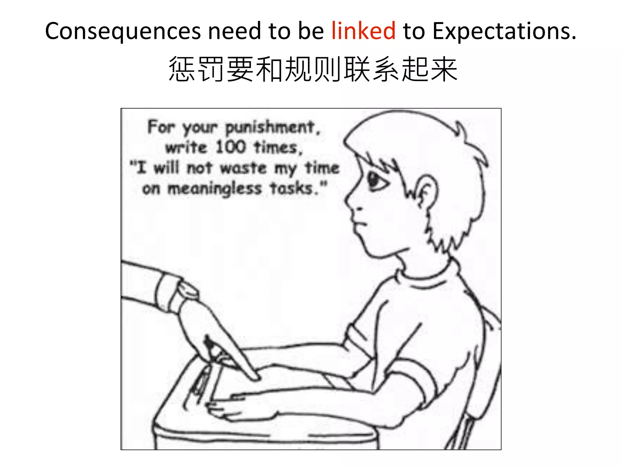 Consequences need to be linked to Expectations.
惩罚要和规则联系起来
 