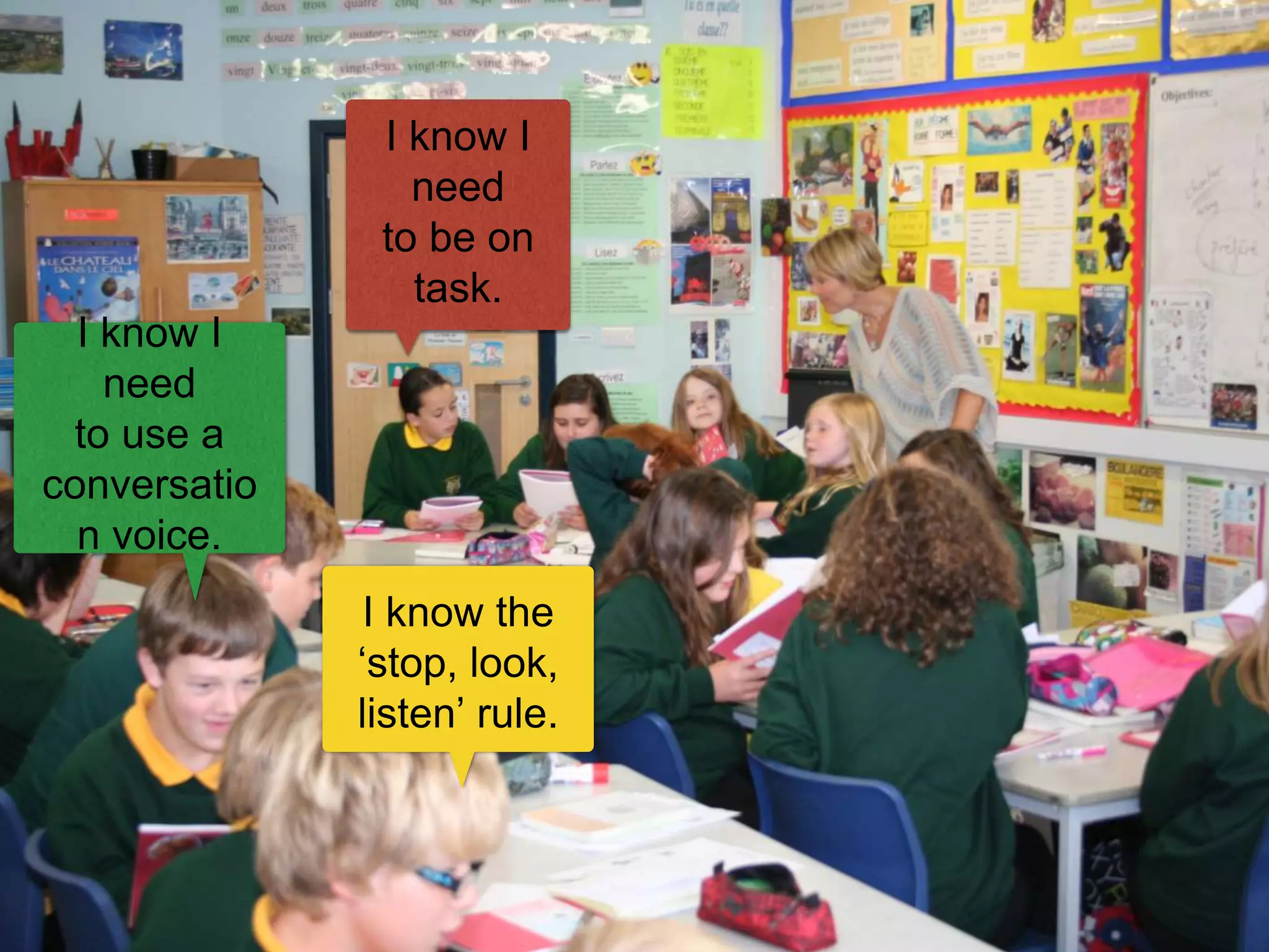 I know I
need
to be on
task.
I know I
need
to use a
conversatio
n voice.
I know the
‘stop, look,
listen’ rule.
 