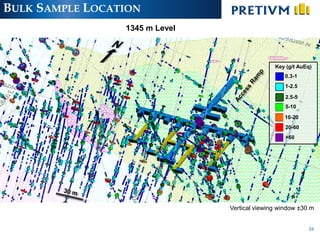 BULK SAMPLE LOCATION
16
Vertical viewing window ±30 m
1345 m Level
5-10
10-20
20-60
>60
Key (g/t AuEq)
2.5-5
1-2.5
0.3-1
 