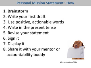 Personal mission statement worksheet