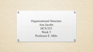 Organizational Structure
Ana Jacobs
HCS/325
Week 5
Professor E. Milo
 