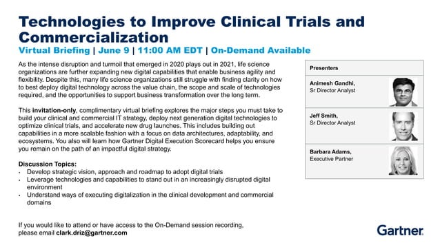 Gartner Virtual Briefing for Life Science Orgs Invite Only PPT