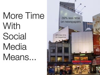 More Time          39% less time
                  on newspapers

With
Social      36% less time
            on magazines




Media
Means...
 