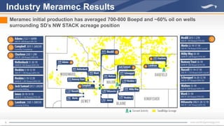 8
Industry Meramec Results
Meramec initial production has averaged 700-800 Boepd and ~60% oil on wells
surrounding SD’s NW STACK acreage position
 