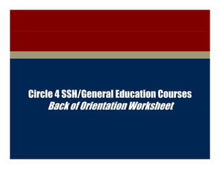 College of Engineering




      Circle 4 SSH/General Education Courses
                Back of Orientation Worksheet



        Discovery with Purpose   www.engineering.iastate.edu
 