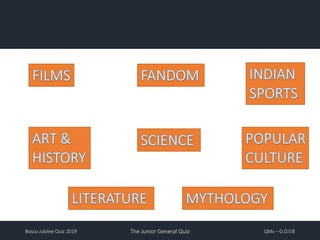 Bosco Jubilee Quiz 2019 The Junior General Quiz QMs – G.O.V.B
 