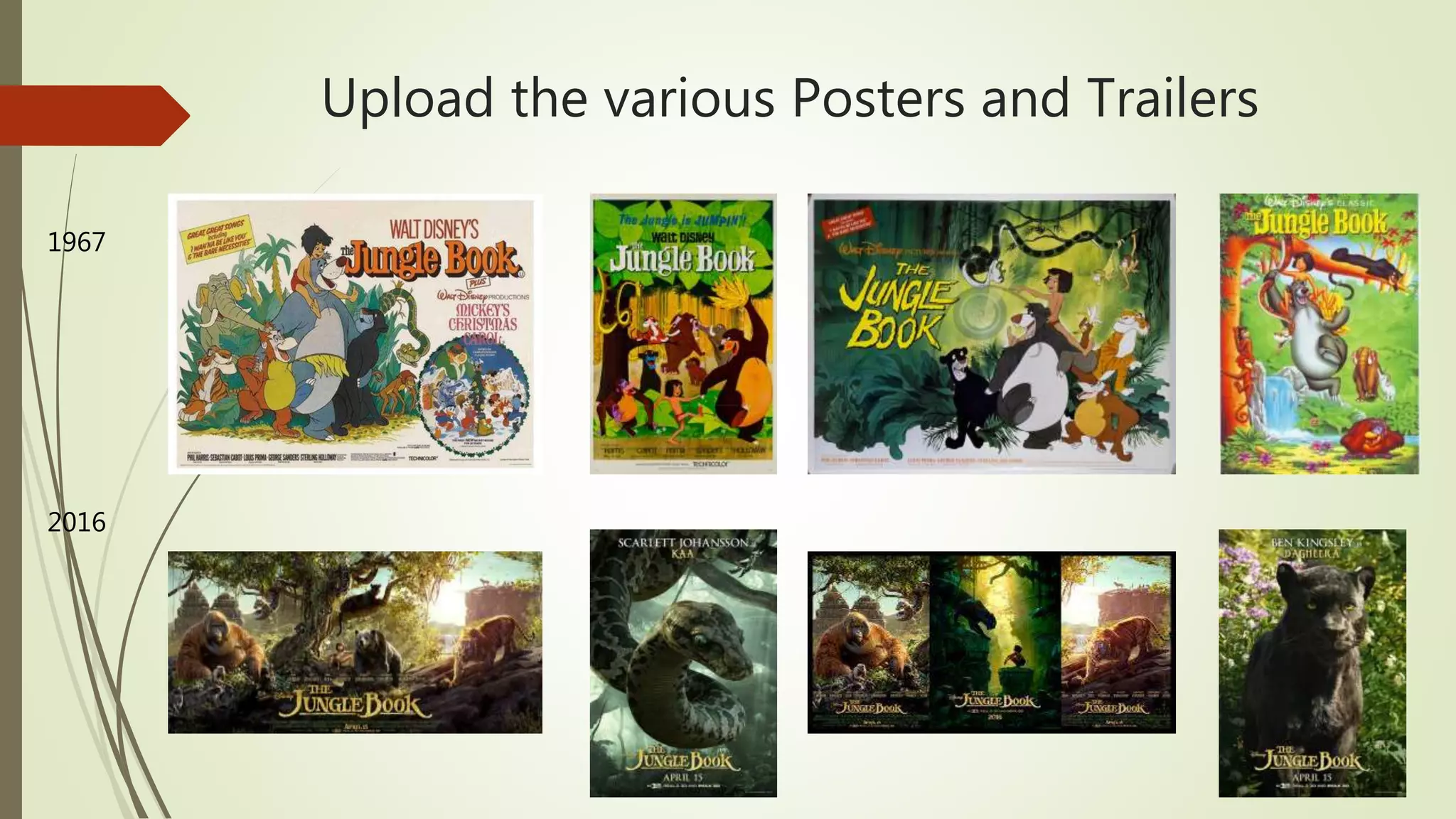 Upload the various Posters and Trailers
1967
2016
 