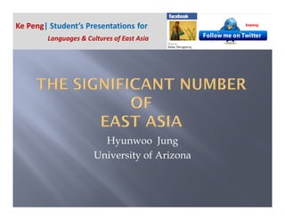 Ke Peng| Student’s Presentations for
        Languages & Cultures of East Asia




                         Hyunwoo Jung
                       University of Arizona
 